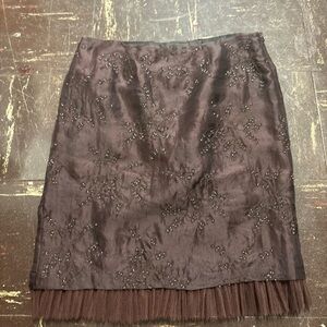 Vintage Y2K 2000s silk brown fairy core coquette midi embroidered mesh skirt 2